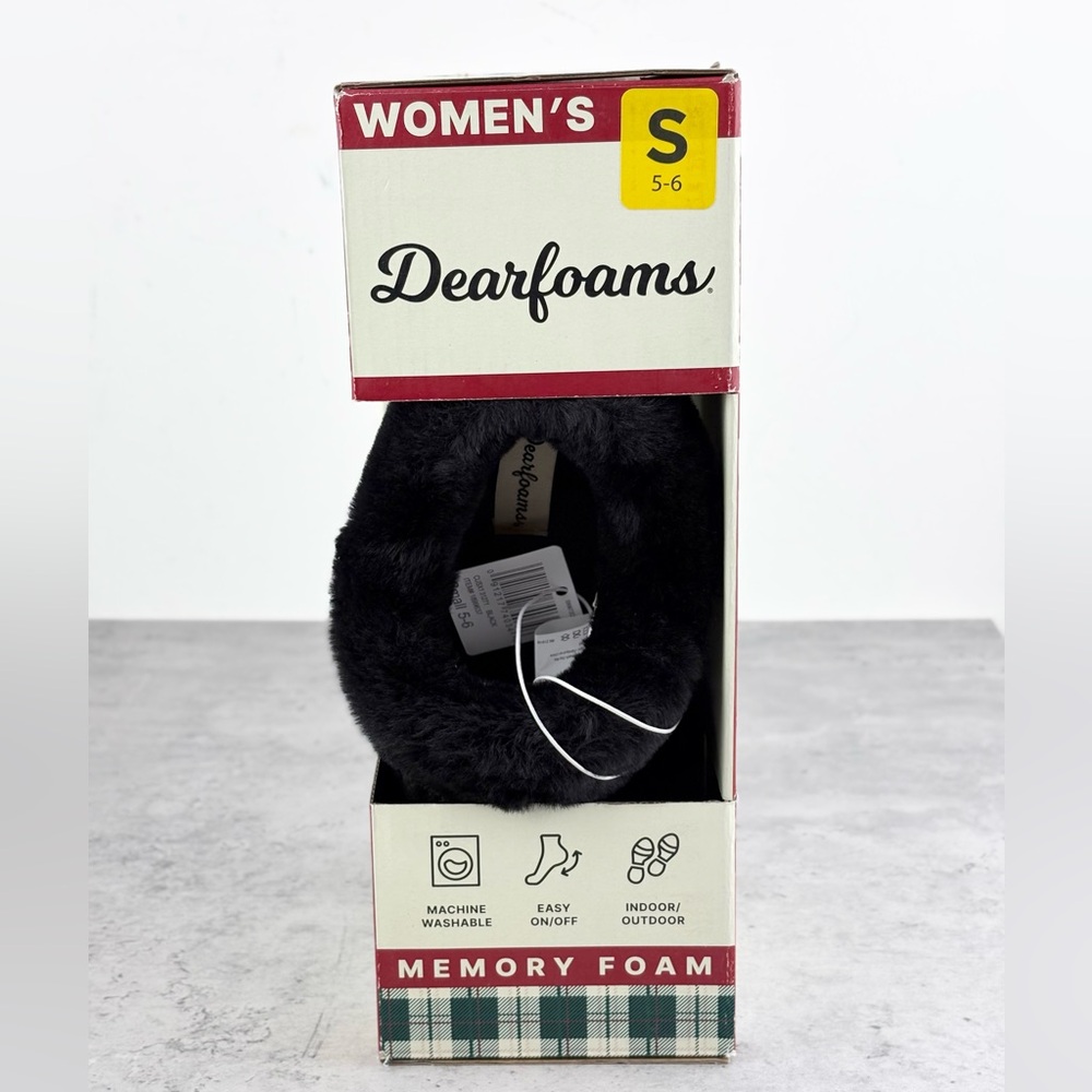 dearfoams slippers womens 5-6 Black New In Box Size S - Picture 2 of 2